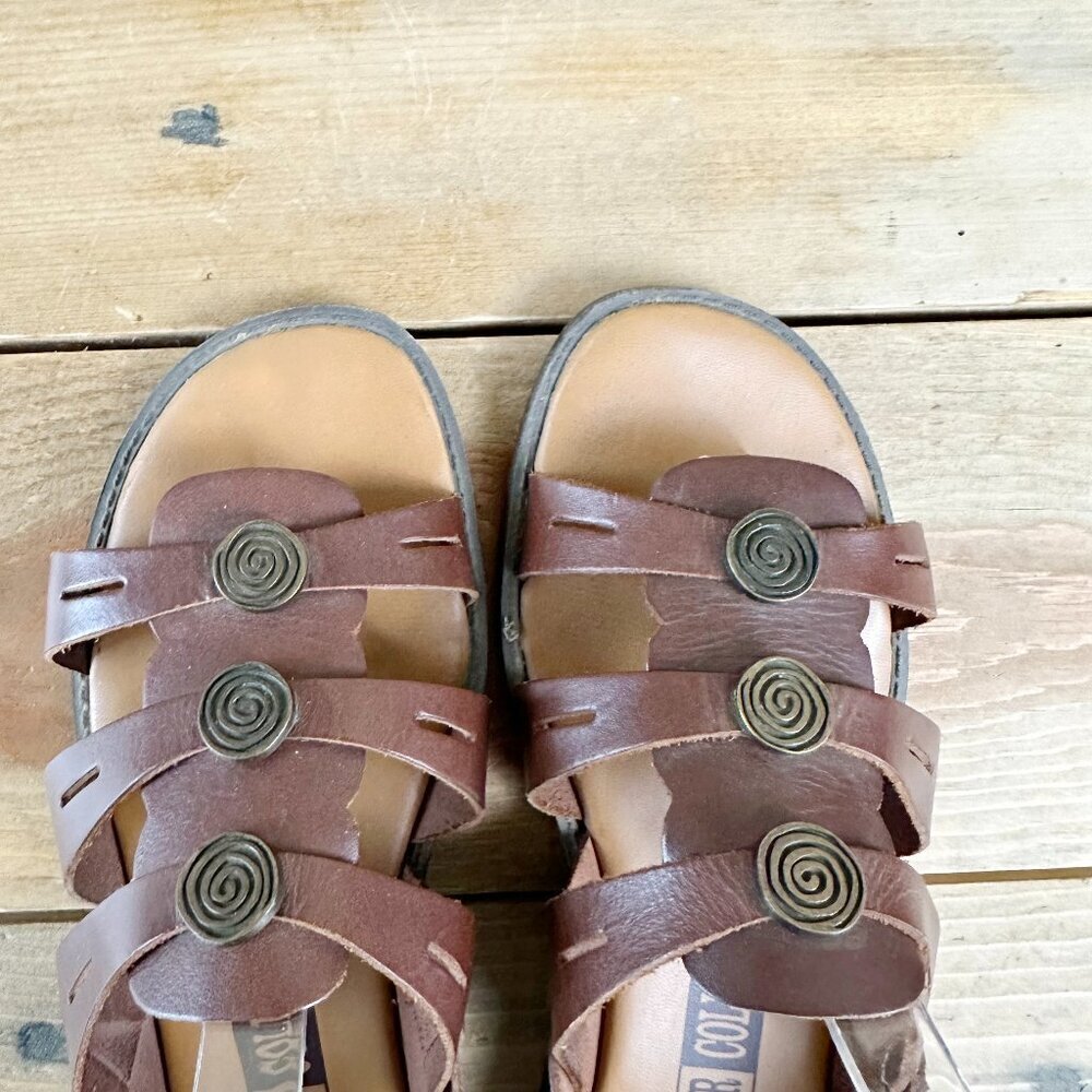 Women's Brown Strappy Sandals with Spiral Accents